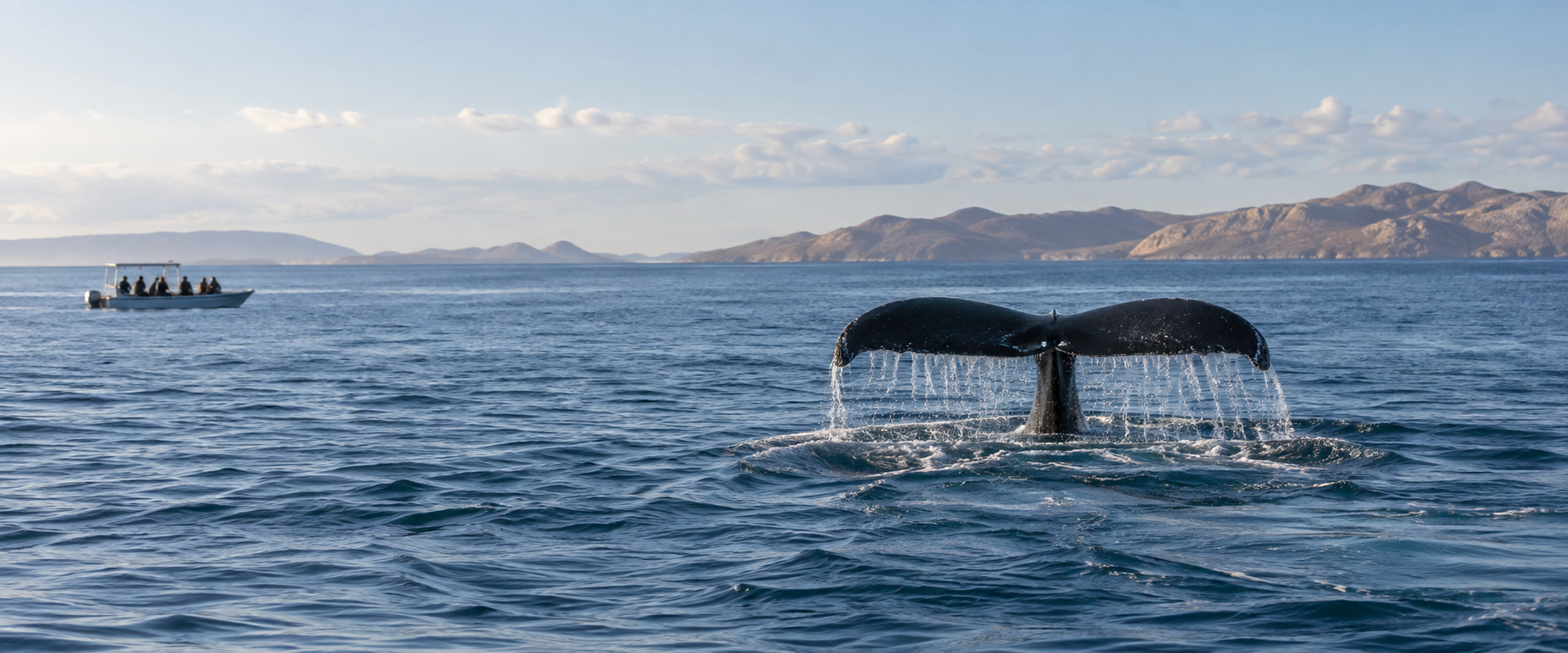 Whale tail breaking the surface of the Pacific off the Baja coast